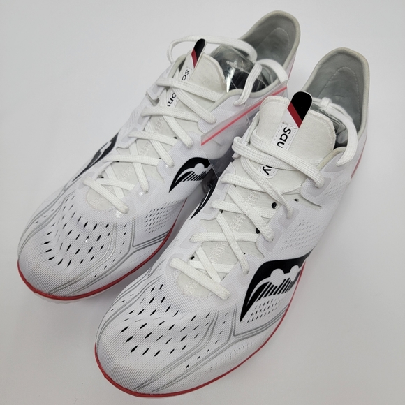 Saucony Mens Endorphin 3 White/Vizi Red Running Lightest Spike Shoes Size 12.5M - Picture 3 of 10